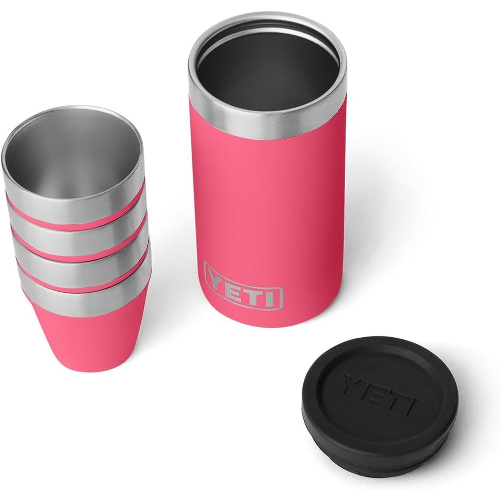 YETI RamblerJuego de 4 vasos de chupito con estuche de transporte color rosado