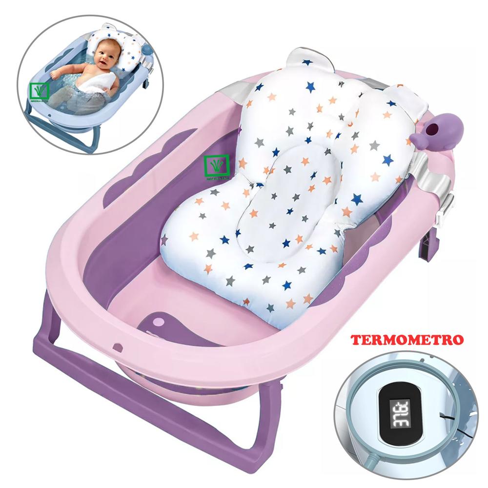 Bañera Tina de Baño Plegable Ballenita Con Termómetro Morado