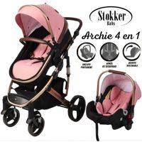 Coche Moises de Lujo 4 en1 Con Porta Bebé Stokker Baby Rosa