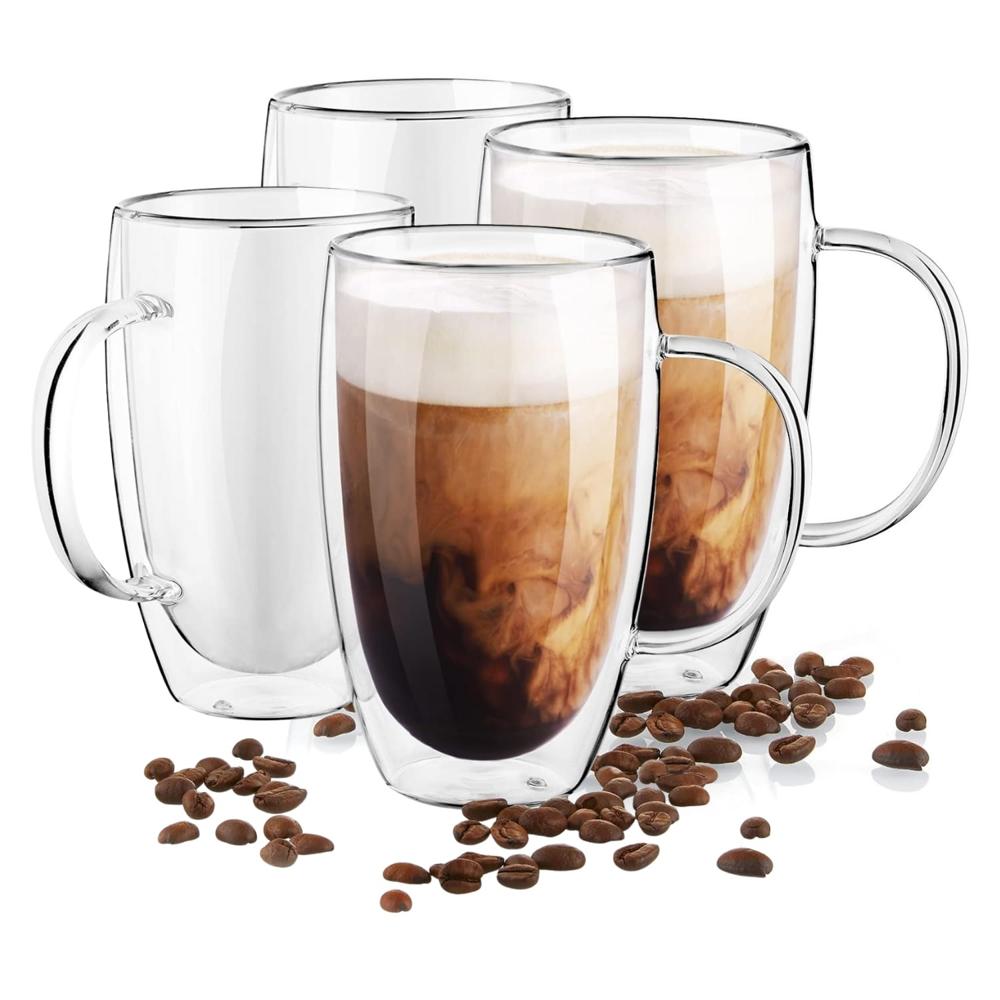 Taza Transparente Vidrio Doble Pared Elegante Café - 4 Tazas