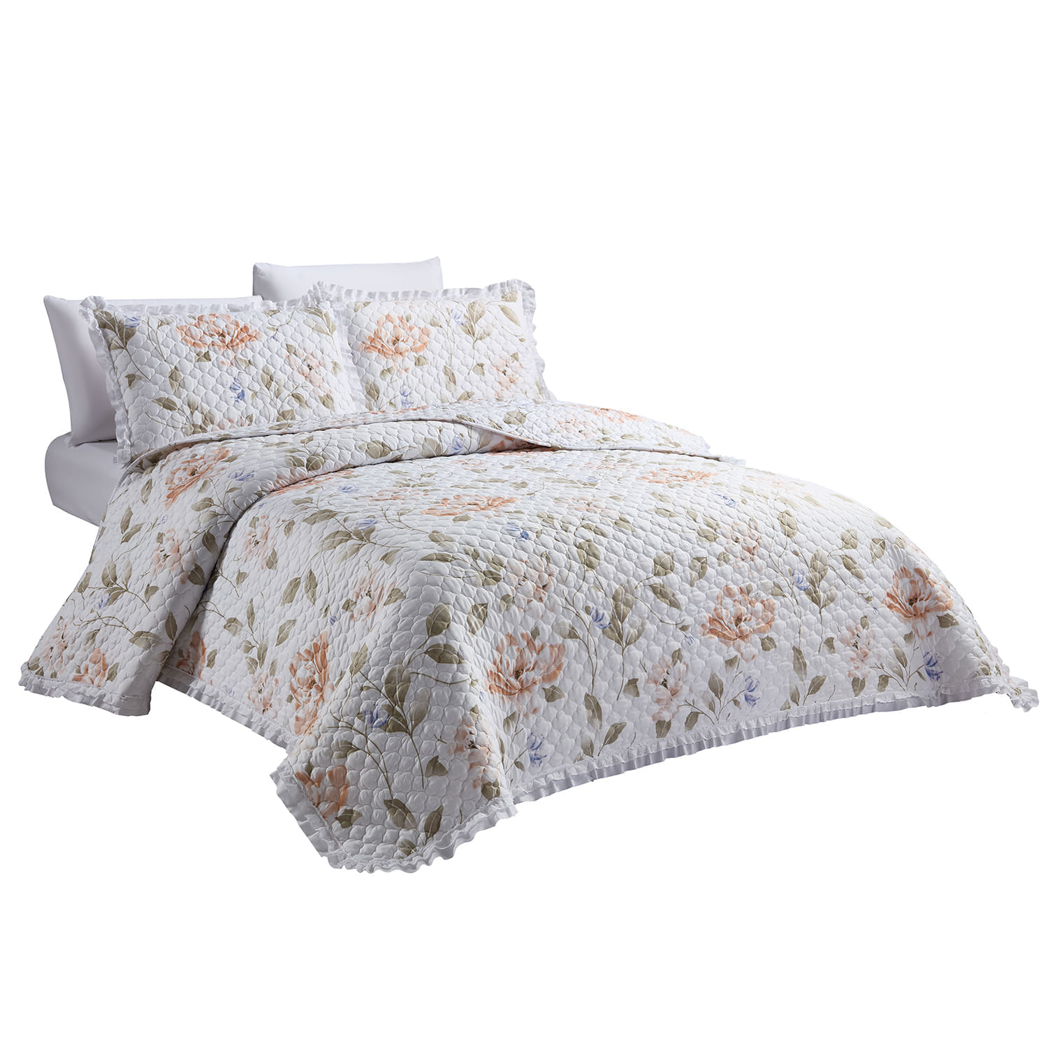Set Cubrecama Pv26 Micro Print Flores Verde