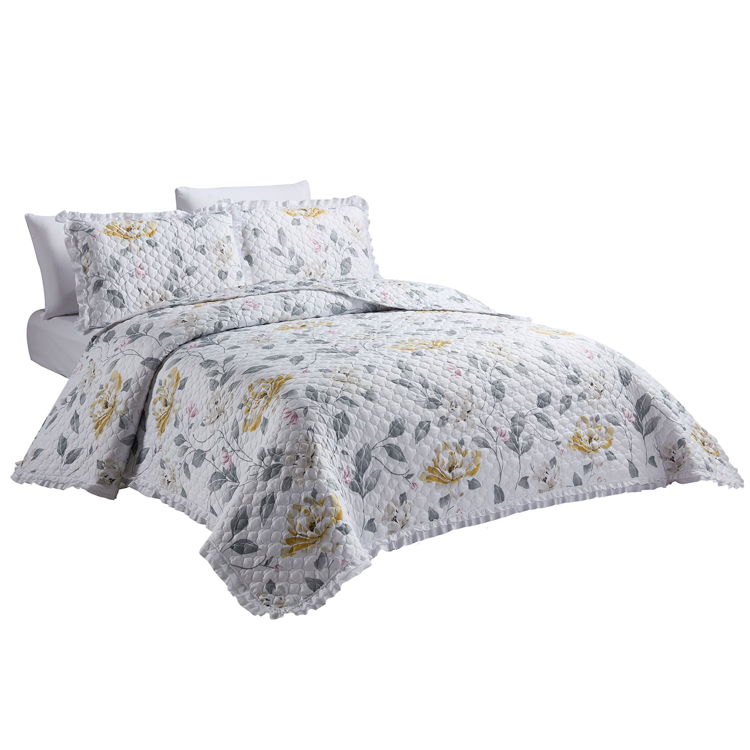 Set Cubrecama Pv26 Micro Print Flores Azu