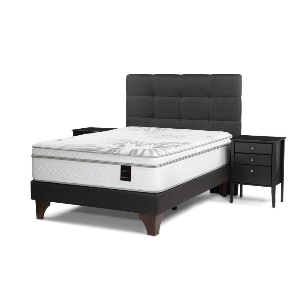 Dormitorio Europeo Art 4 2 Plazas Issey Grafito + 2 Veladores Issey + 2 Almohadas Memory Max