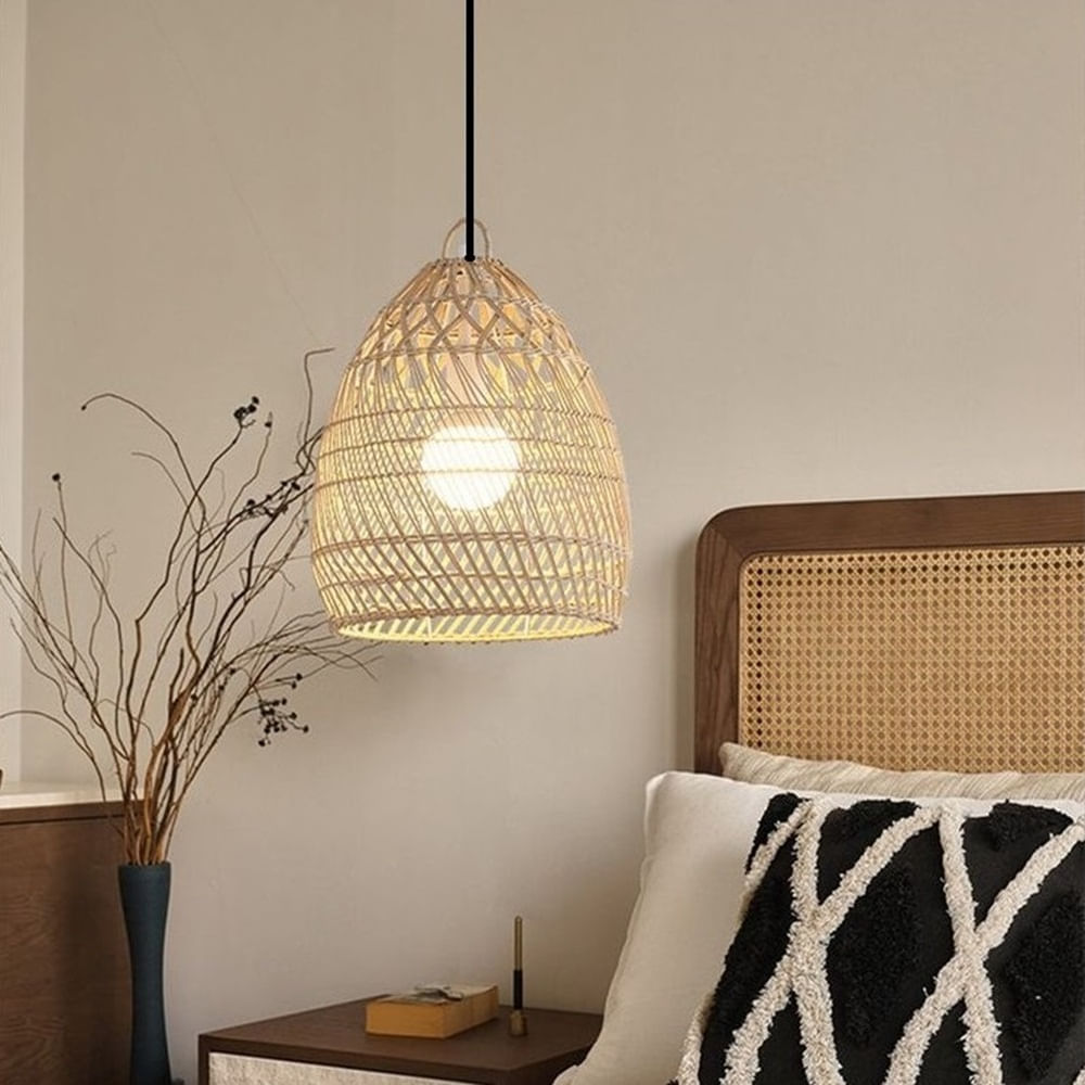 Lampara Colgante Cesto Bambú