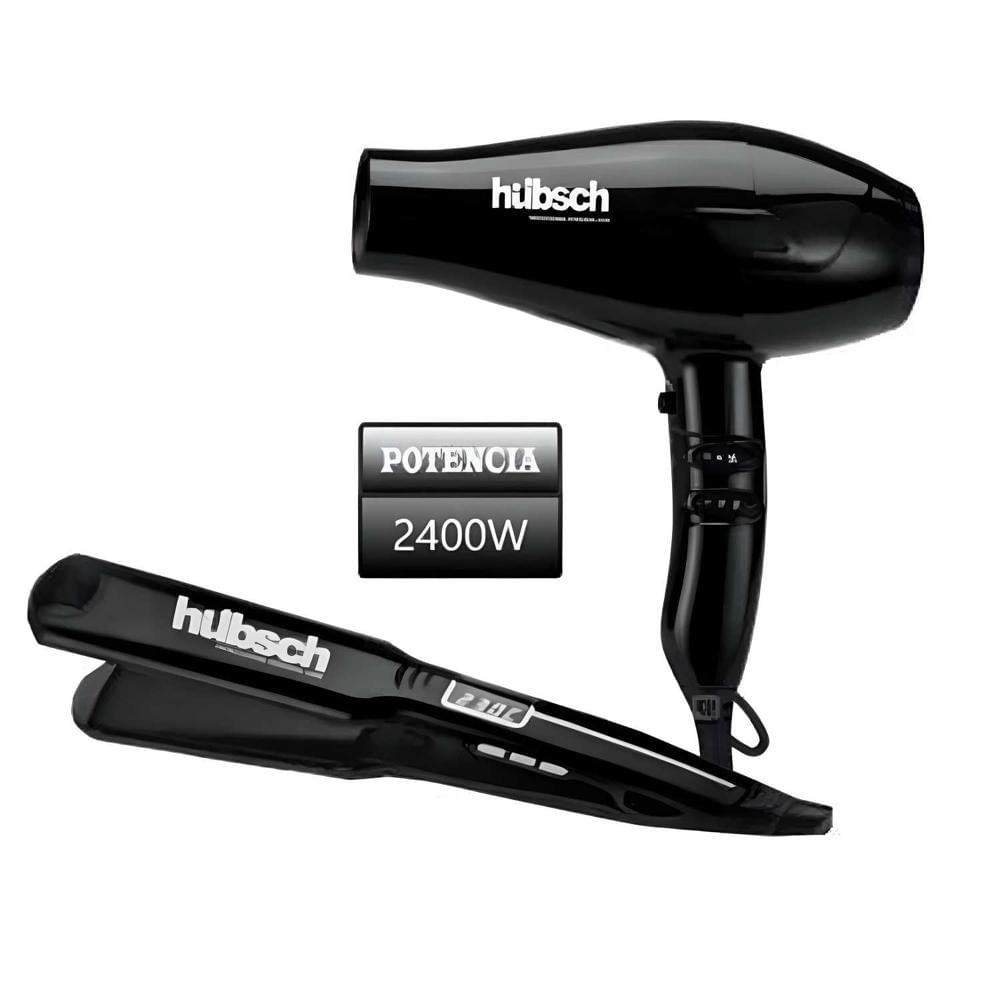 Combo Secador de Cabello + Alisador Hubsch AC 2400W -Negro