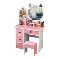 Tocador De Maquillaje Espejo Taburete Para Dormitorio Gato Rosado