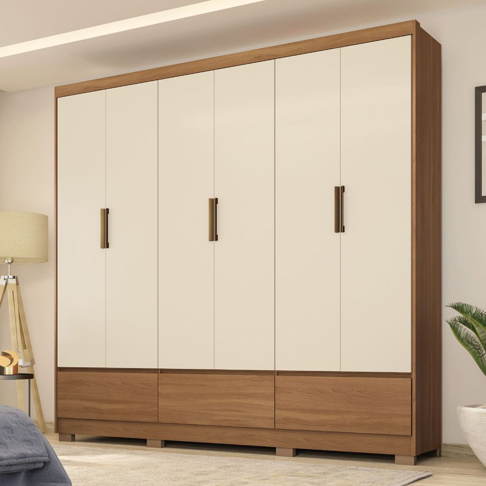 Ropero Paul 6 Puertas 3 Cajones Almendra Off White
