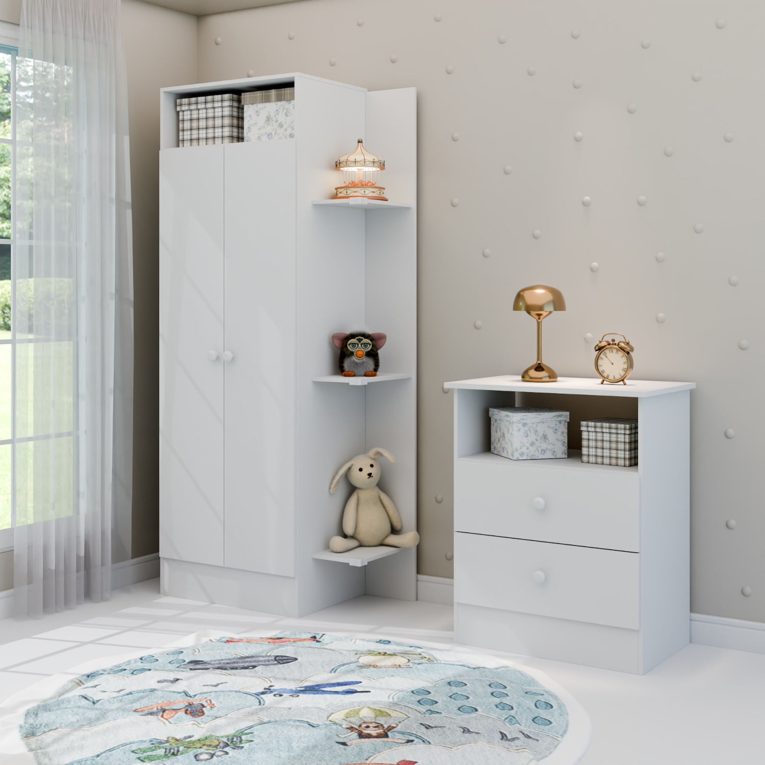 Ropero Infantil 2 Puertas + Comoda 2 Cajones Zuri Blanco