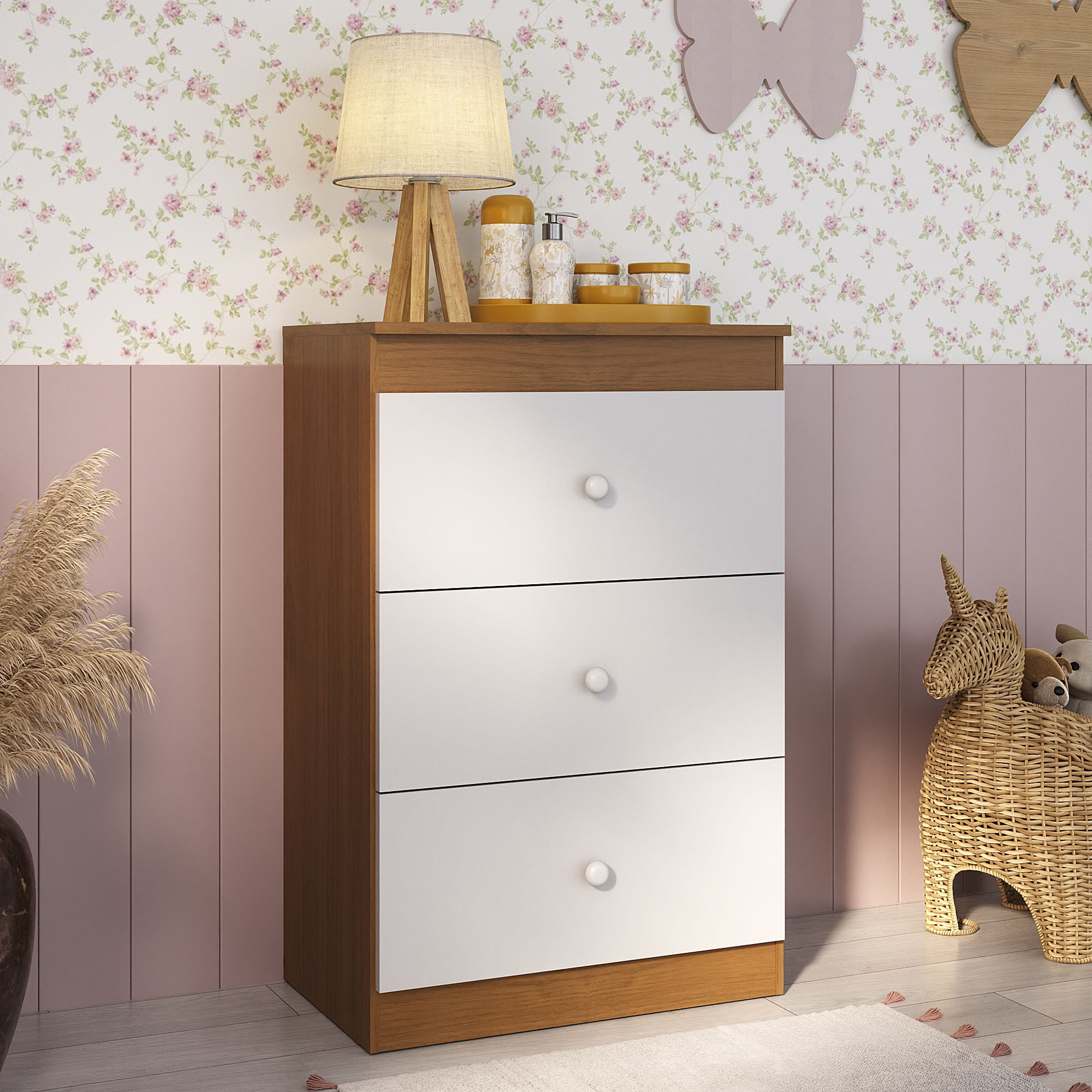 Comoda Infantil Dudu 3 Cajones Madera/Blanco
