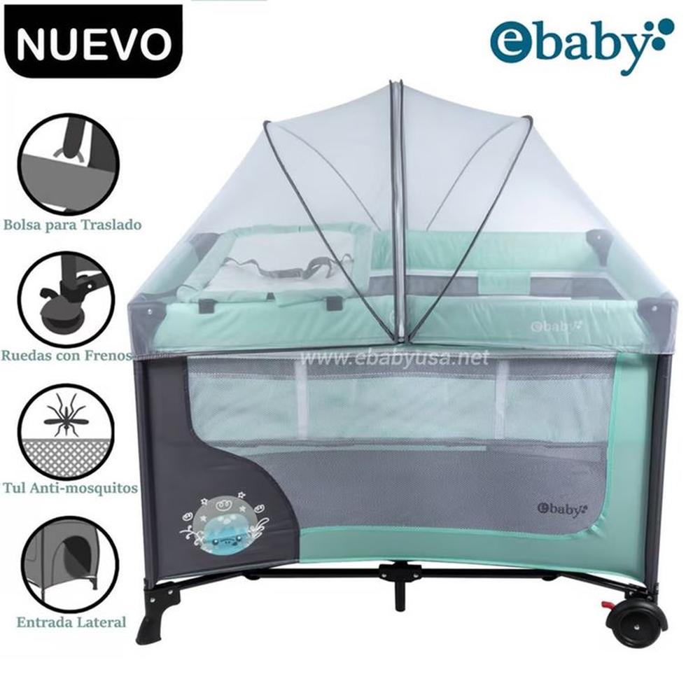Cuna Corral Ebaby con Cambiador Happy Dream Verde 727-2