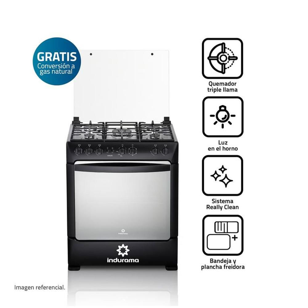 Cocina de pie Indurama 5 Quemadores Borgona Zafiro Negro