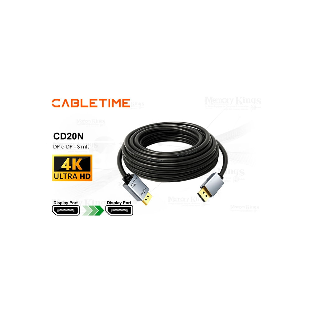 Cable DisplayPort a DisplayPort 3m Cabletime CD20N 4K 60Hz para alta definición y gaming