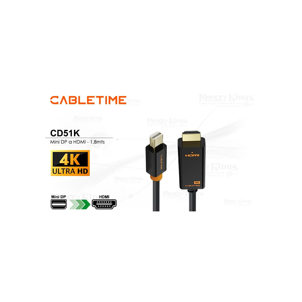 Cable mini DisplayPort a HDMI 1.8m CABLETIME CD51K - Conecta tu dispositivos con calidad óptima