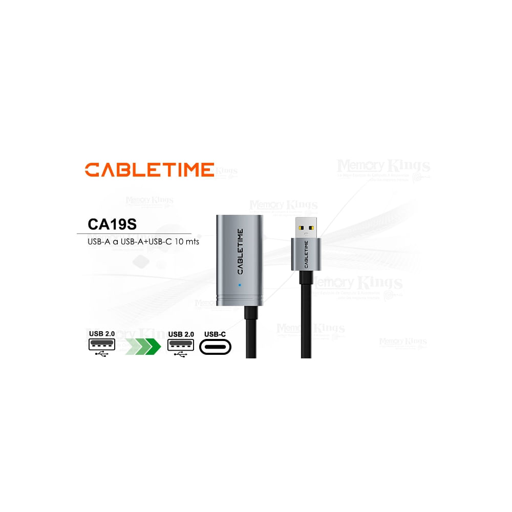 Cable USB-C de extensión 10m CABLETIME CA19S, alta velocidad 5Gbps, perfecto para dispositivos mode
