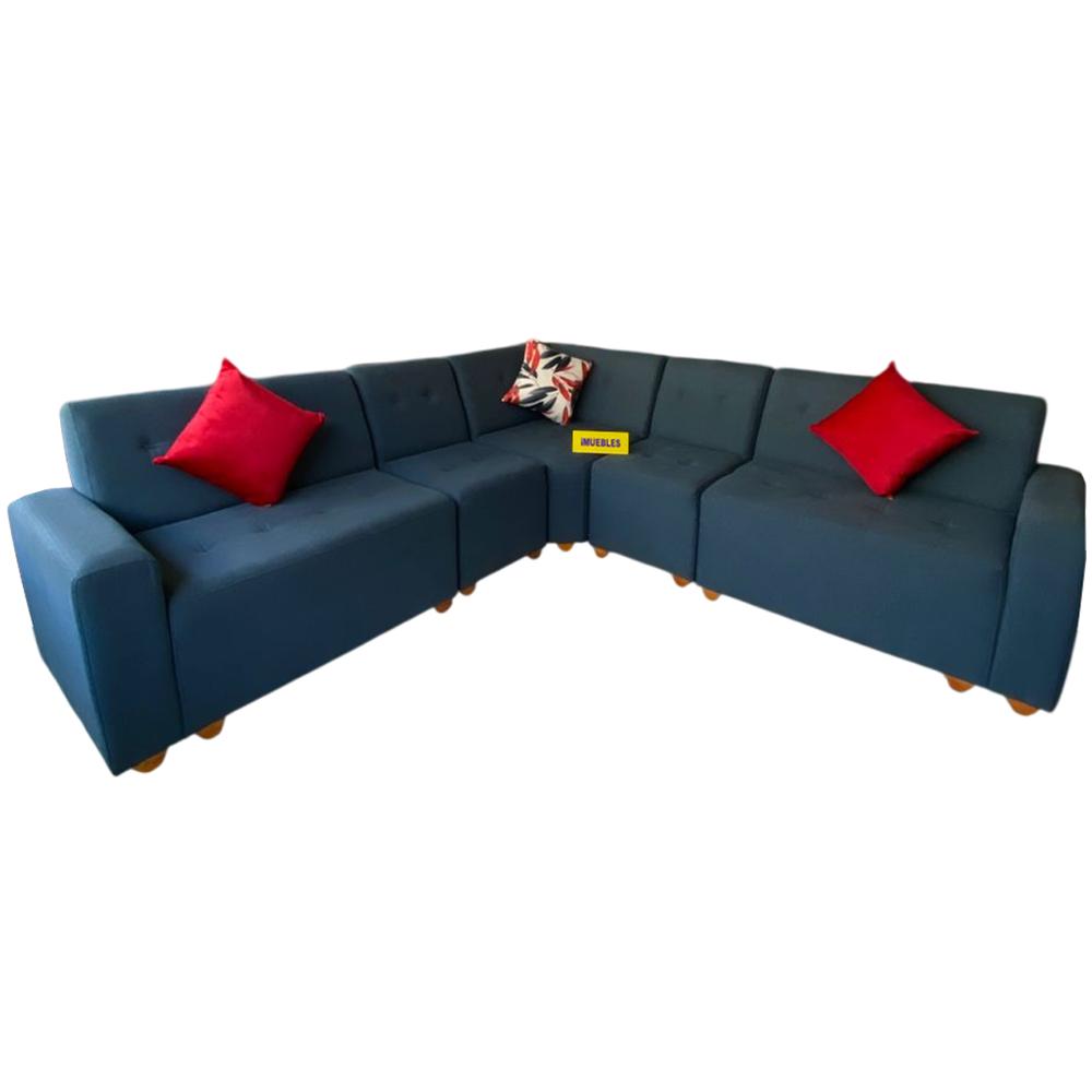 Juego Modular Tela Sofá Seccional Para Sala Color Azul - TEMEL