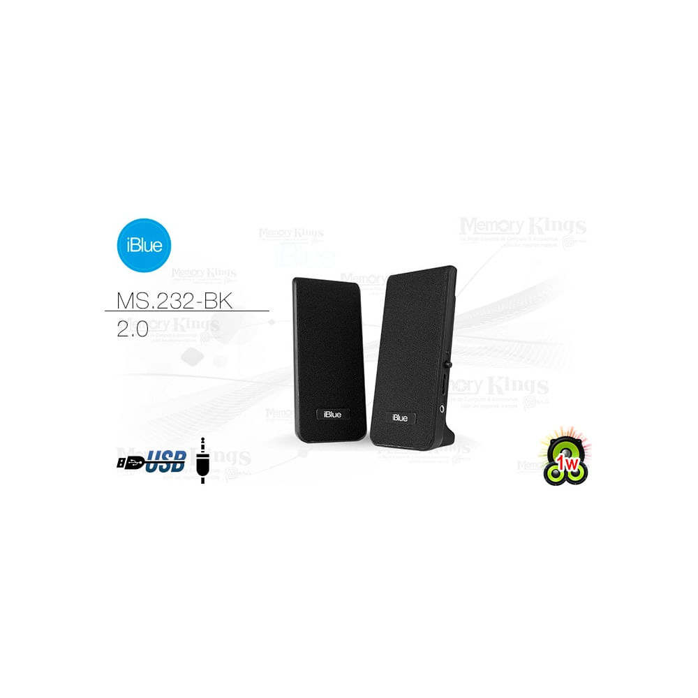 Parlante iBlue MS-232-BK 2.0 USB y 3.5mm, compacto, color negro, sonido potente y elegante
