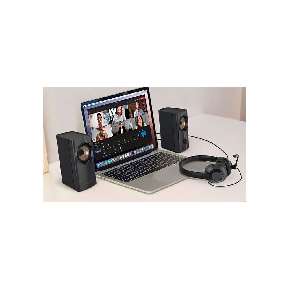 Creative T60Parlante 2.0 de 30W, Bluetooth, USB-C y micrófono, color negro, sonido envolvente