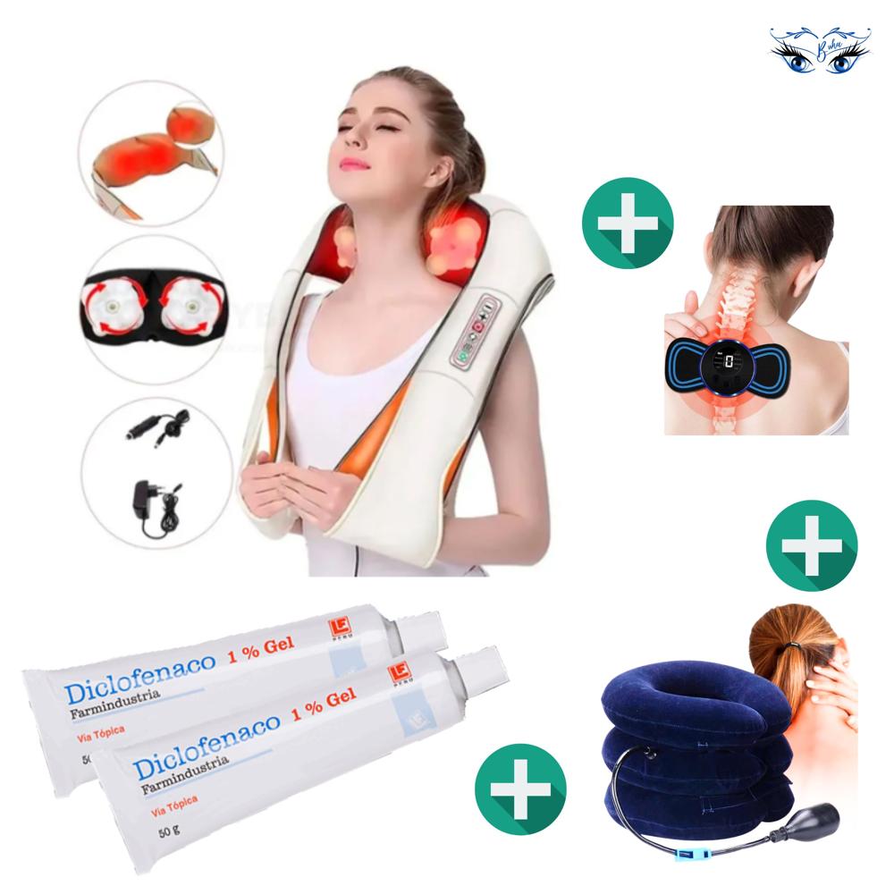 Super Pack Masajeador de Cuello con Estimulador Mariposa con 2 Gel con Collarin Inflable