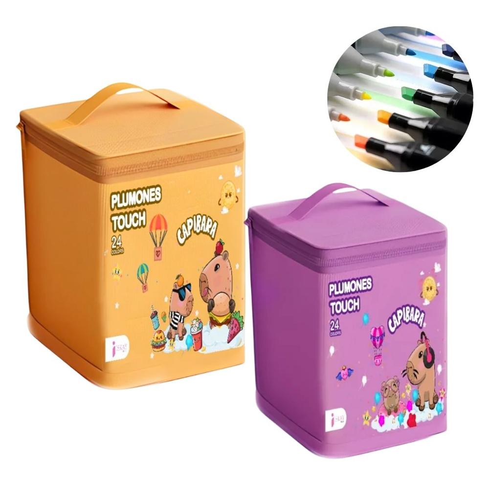 PACK DE DOS PAQUETES DE PLUMONES TOUCH DE 24 UNIDADES CON ESTUCHE DE CAPIBARA