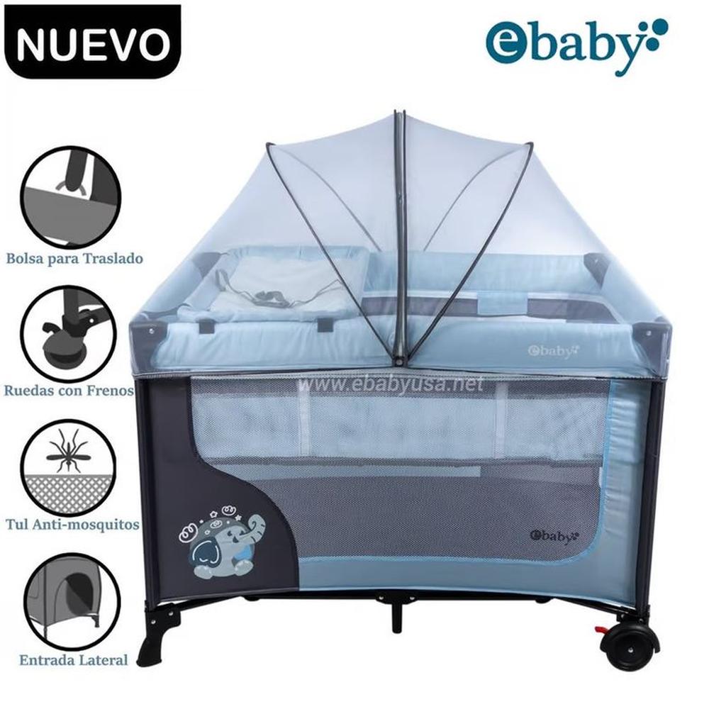 Cuna Corral Ebaby con Cambiador Happy Dream Celeste 727-2