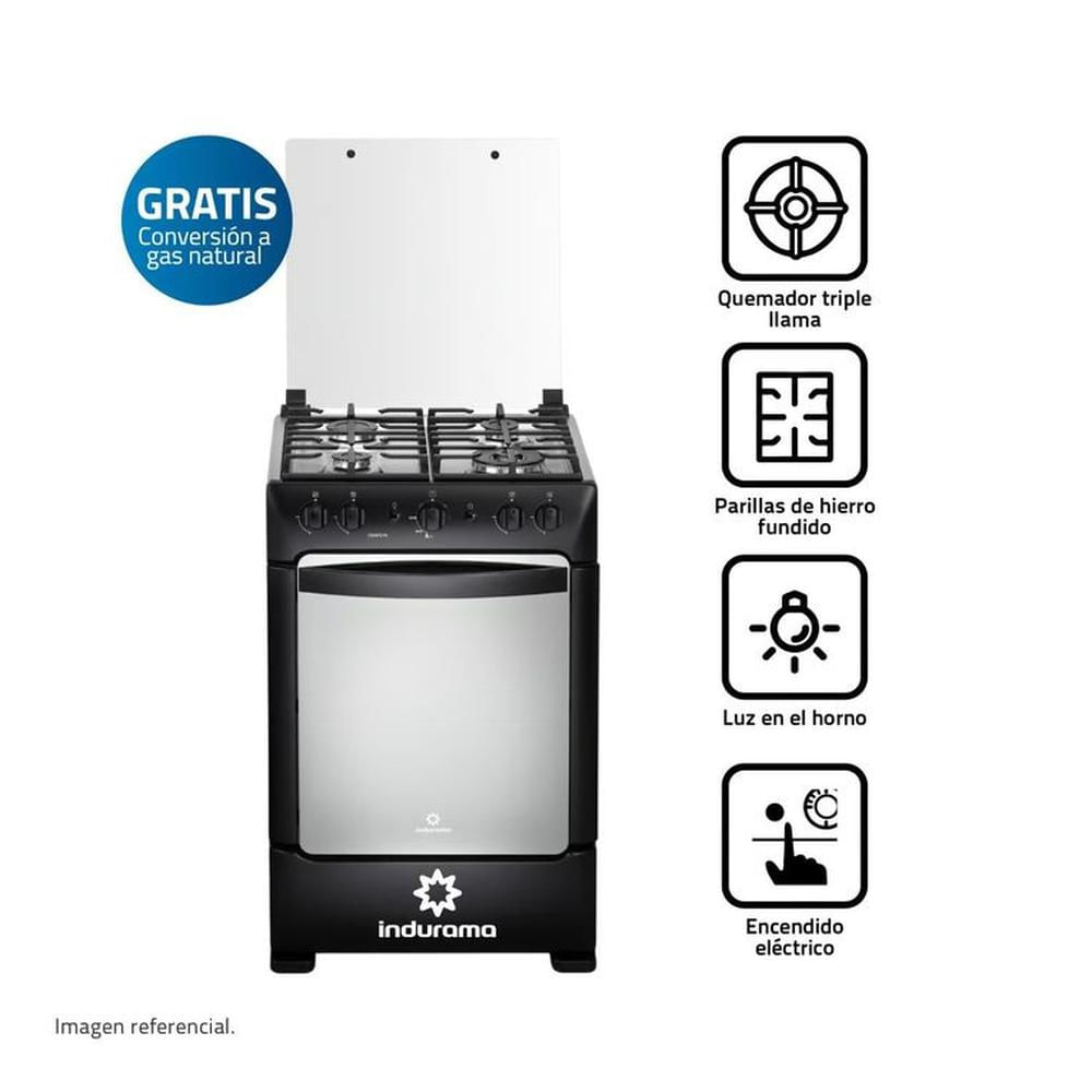 Cocina Indurama Zafiro 4 Quemadores Pompeya Negro