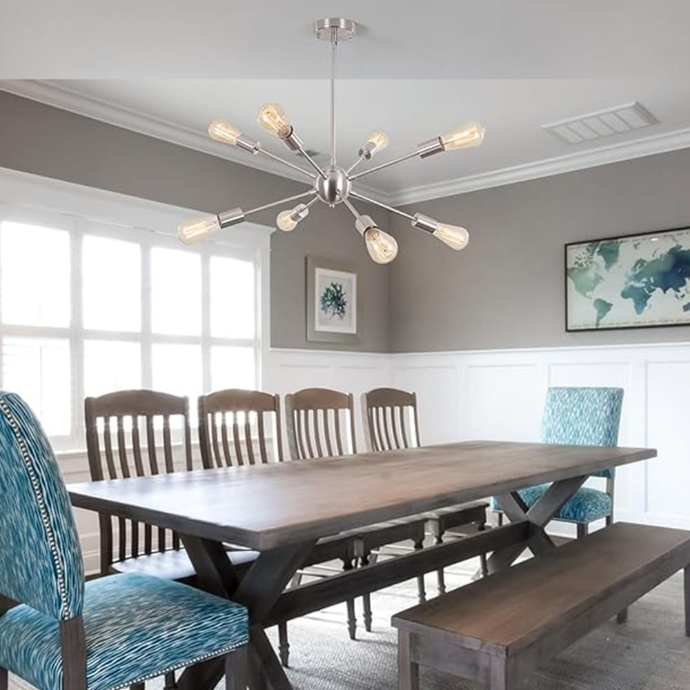 Lampara Colgante Atomo Plateado Incluye 8 Focos