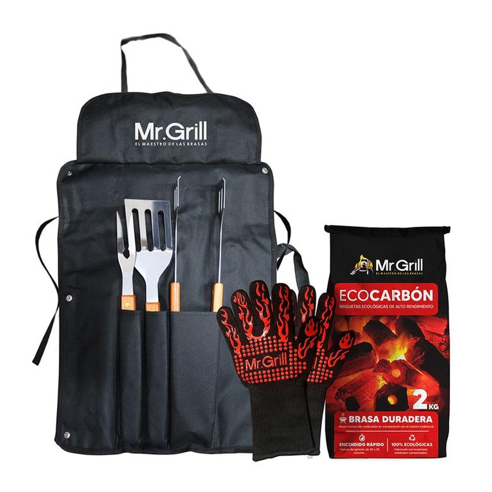 Pack Mandil por 3 pzas + Eco Carbón Ecológico 2kg + Guantes de Fuego