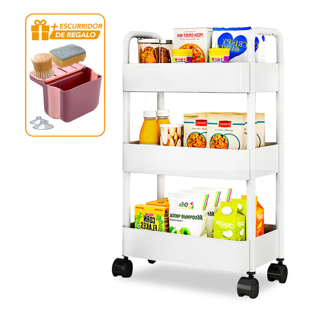 Carrito Organizador 3 Niveles para Cocina JK3 Y Escurridor Plegable RS