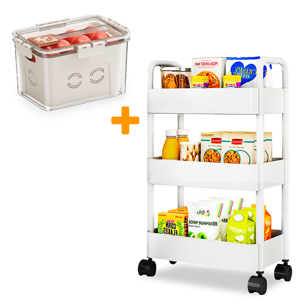 Carrito Organizador 3 Niveles para Cocina JK3 Y Táper Hermético TM9