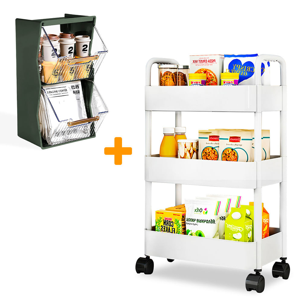 Carrito Organizador 3 Niv para Cocina JK3 Y Caja Organizadora VD 17F