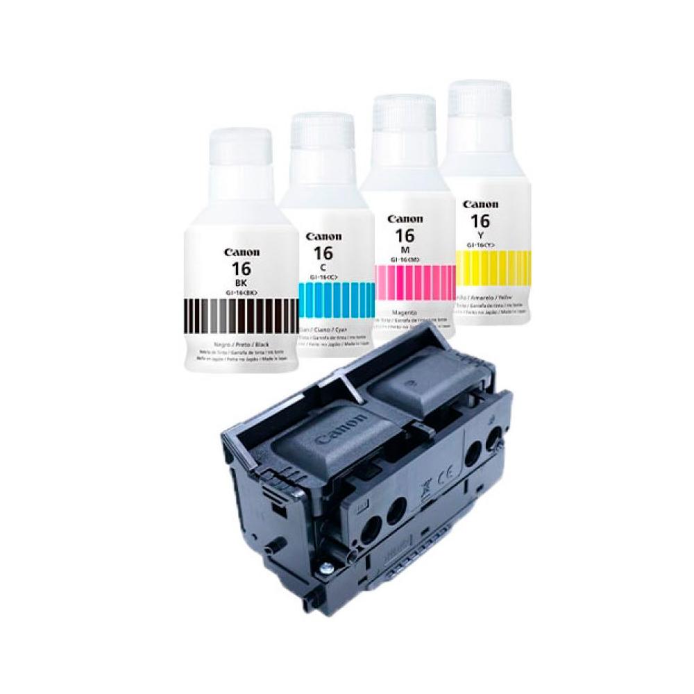 Kit de cartuchos Canon GI-16 (Negro, Cian, Magenta, Amarillo) + cabezal de impresión PH-S