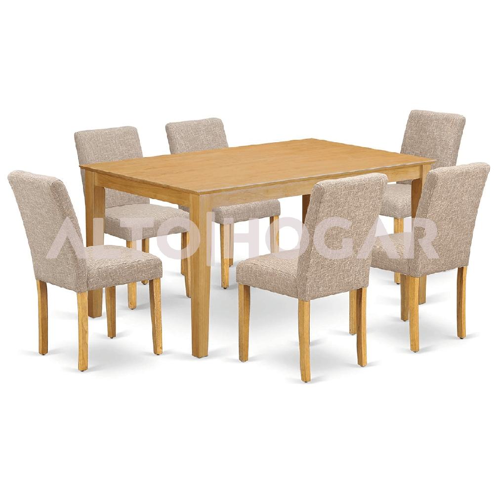 Juego de Comedor 6 Sillas Liam Beige Madera Tornillo