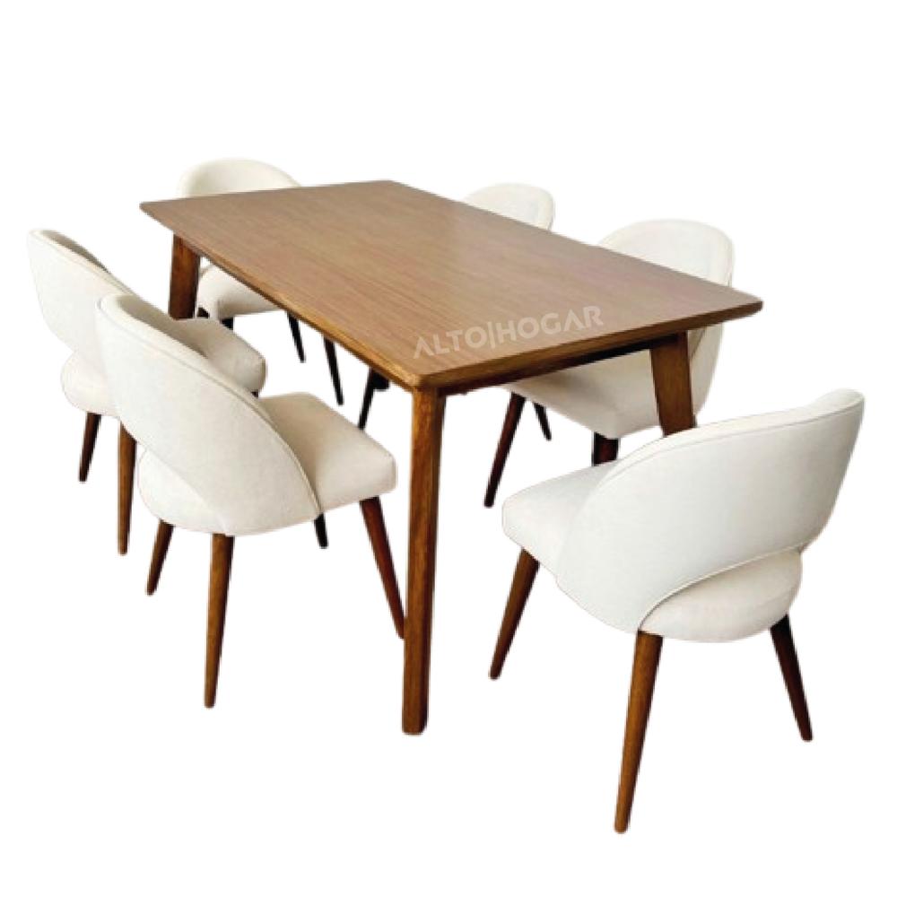 Juego de Comedor 6 Sillas Cayetana Crema Madera Tornillo