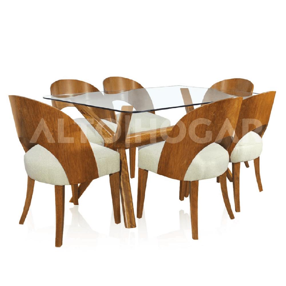 Juego de Comedor Alto Hogar 6 Sillas Taimys Beige Madera Tornillo