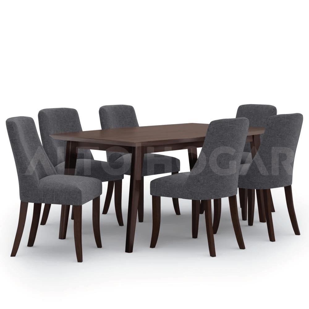 Juego de Comedor 6 Sillas Loranna Gris Oscuro Madera Tornillo