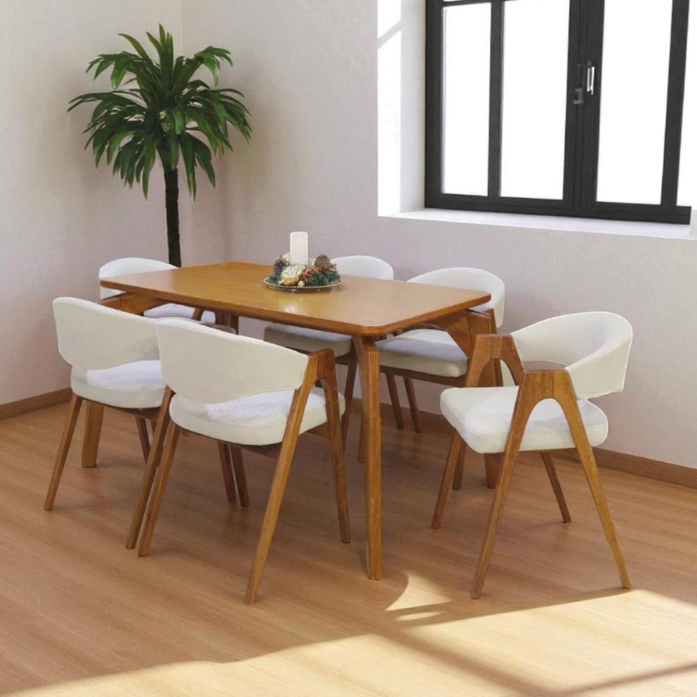 Juego De Comedor Nazar 6 Sillas Crema Madera Tornillo