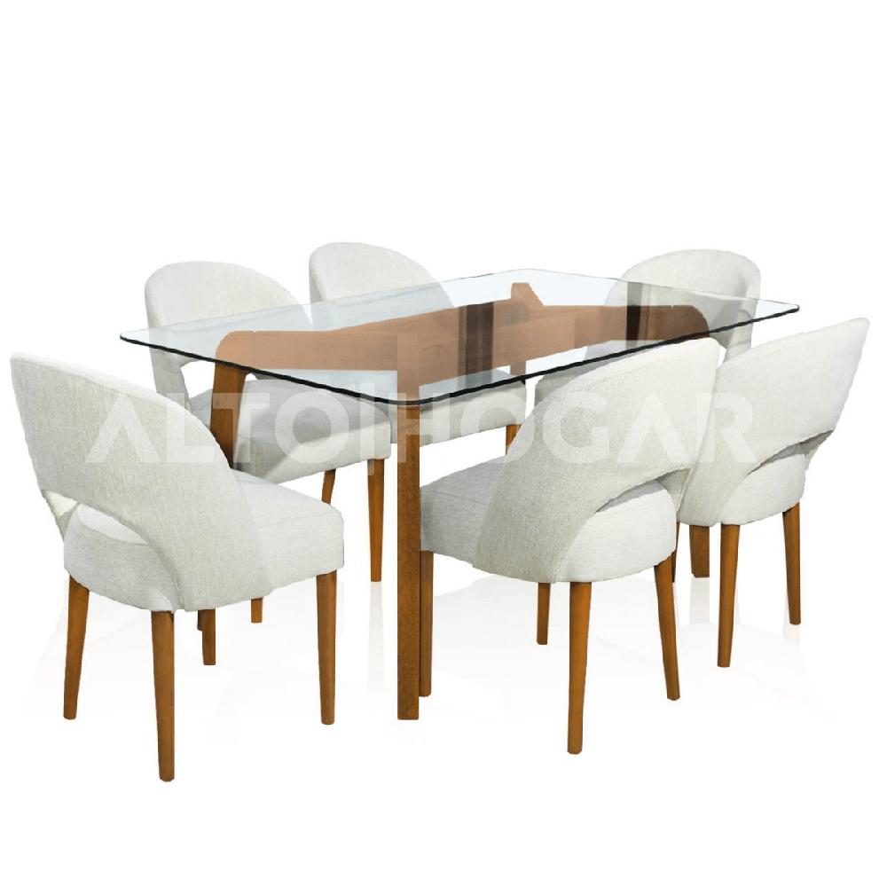 Juego de Comedor 6 Sillas Mya Crema Madera Tornillo