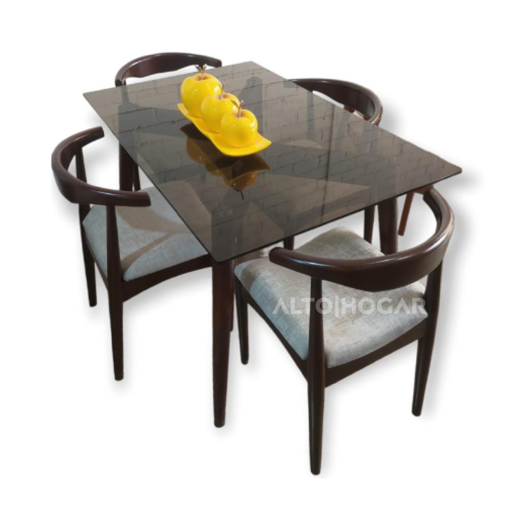 Juego de Comedor Alto Hogar 4 Sillas Katrina Crema Madera Tornillo