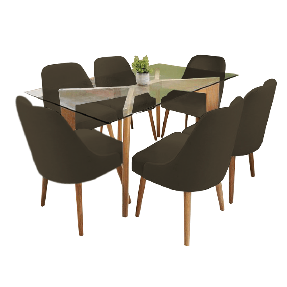 Juego de Comedor 6 Sillas Jacy Marrón Madera Tornillo