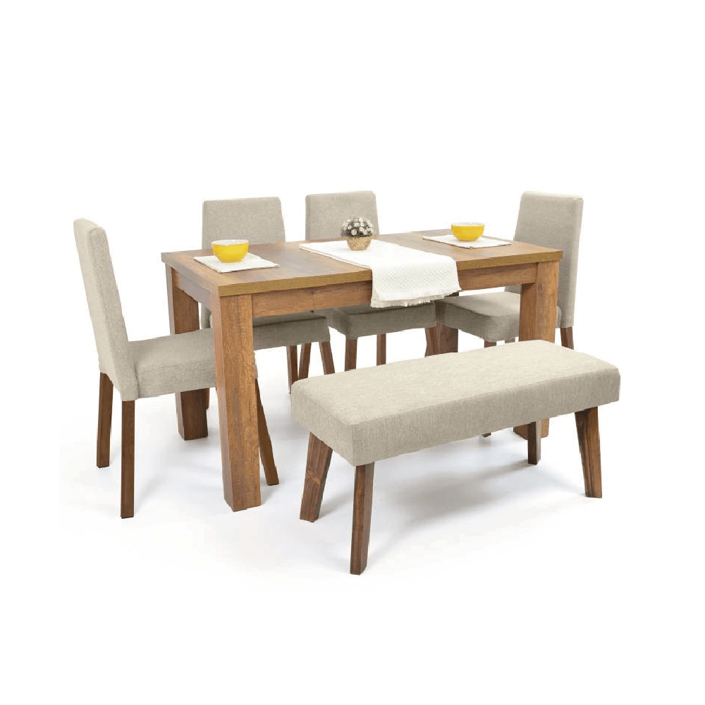 Juego De Comedor Tracy Beige 6 Asientos Madera Tornillo