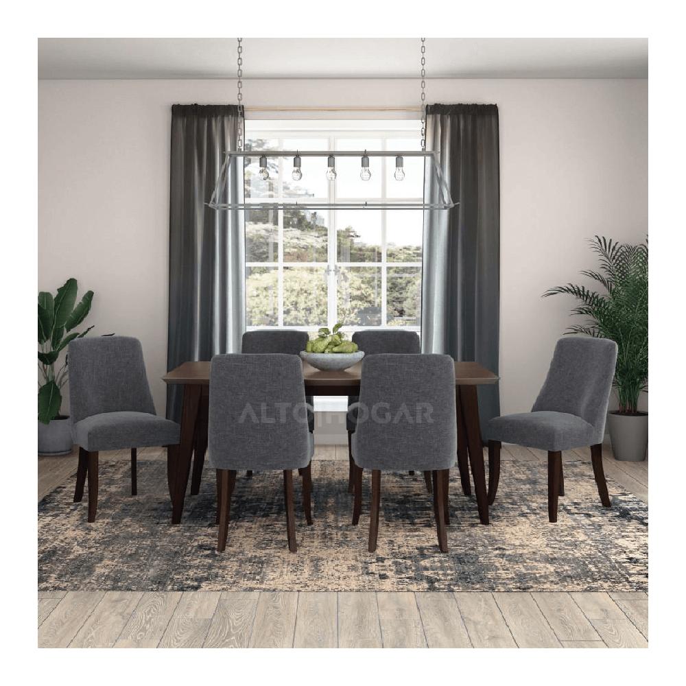 Juego de Comedor 6 Sillas Loreanna Gris Oscuro Madera Tornillo