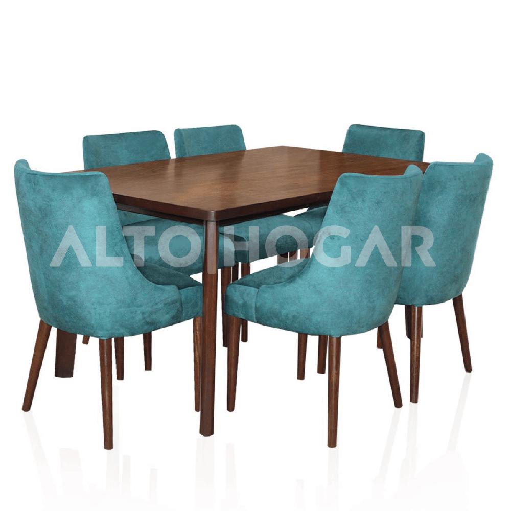 Juego de Comedor 6 Sillas Amaia Turquesa Madera Tornillo