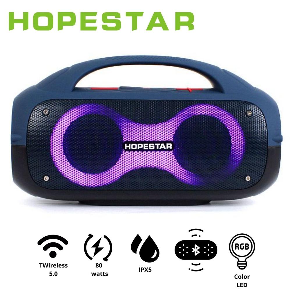 Parlante Portátil Hopestar A50 Azul protección IPX5 80W LED RAINBOW