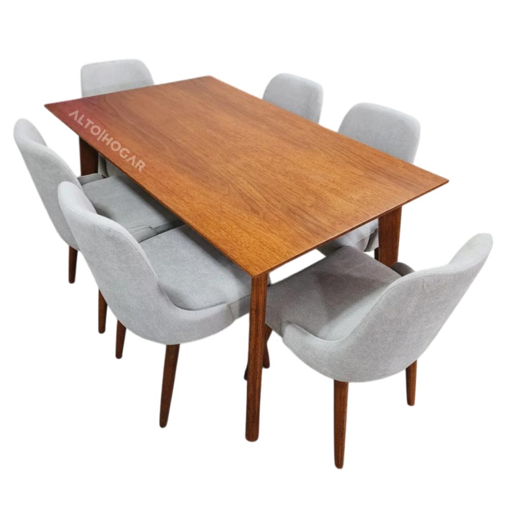 Juego De Comedor Massiel 6 Sillas Gris Claro Madera Tornillo