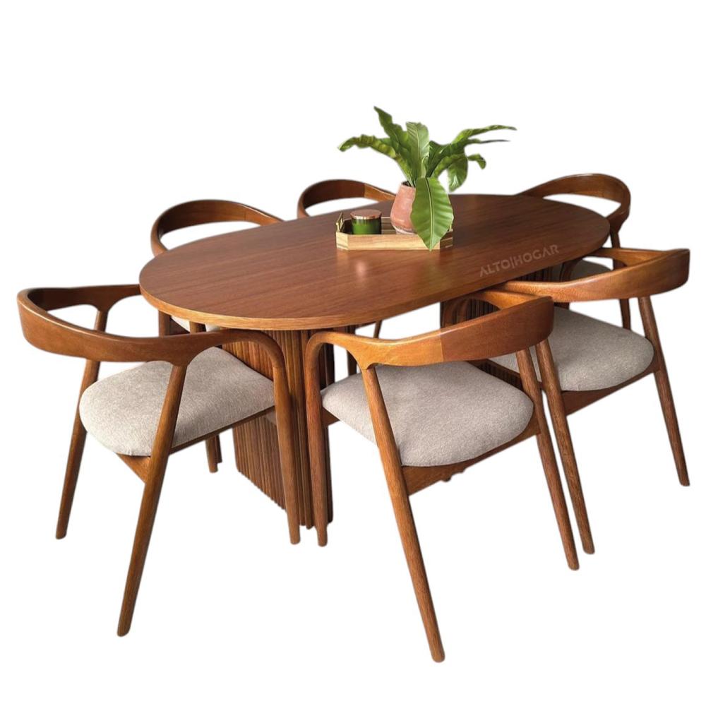 Juego De Comedor Amarantha 6 Sillas Beige Madera Tornillo