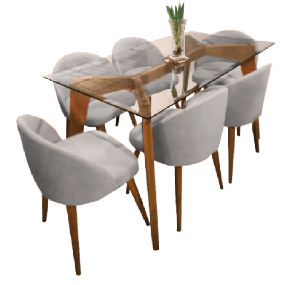 Juego de Comedor 6 Sillas Maya Gris Claro Madera Tornillo