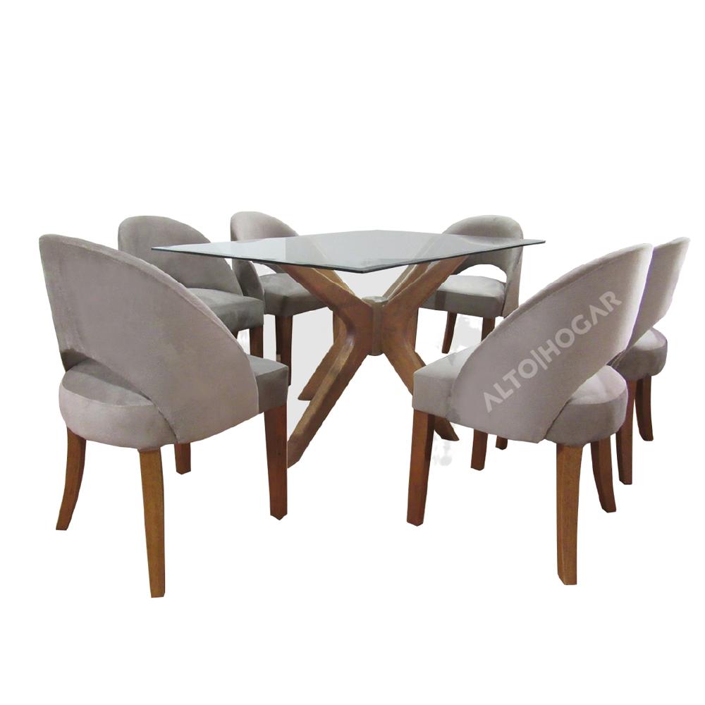 Juego de Comedor 6 Sillas Zamira Gris Madera Tornillo