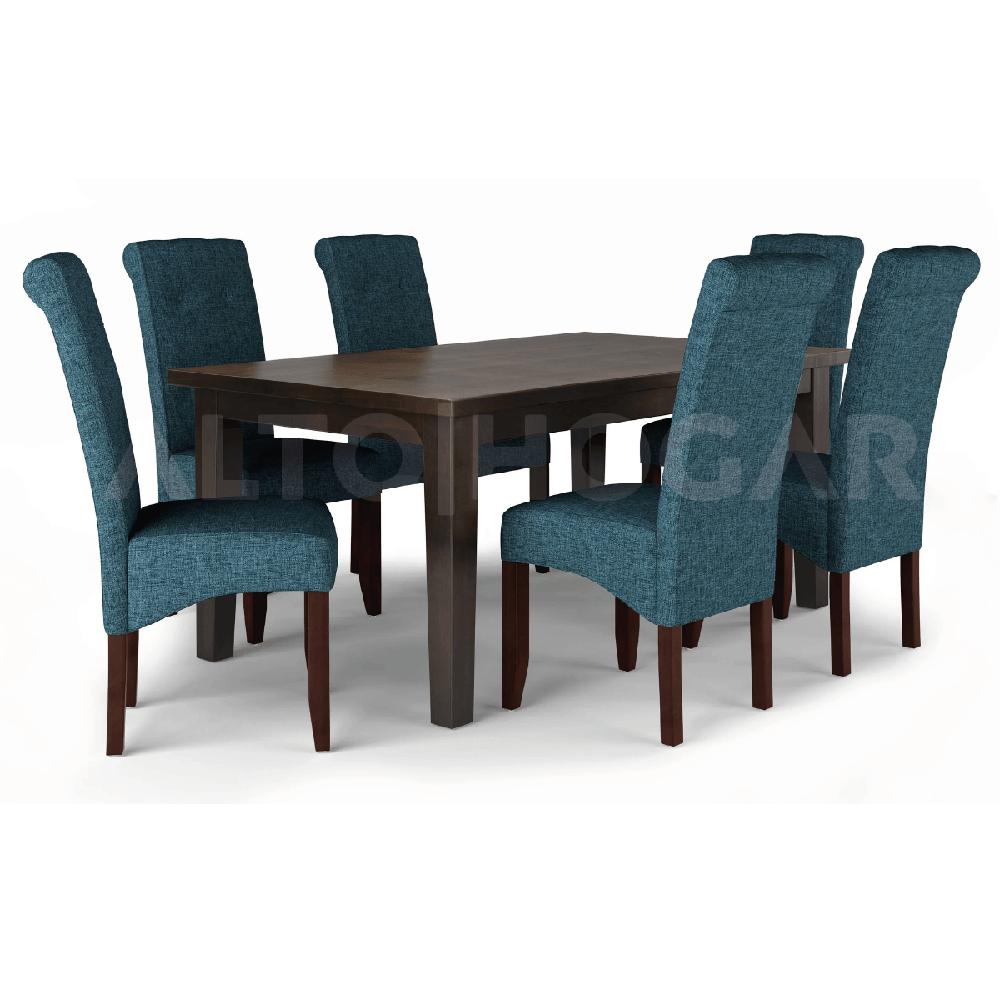 Juego de Comedor 6 Sillas Maria Azul Madera Tornillo