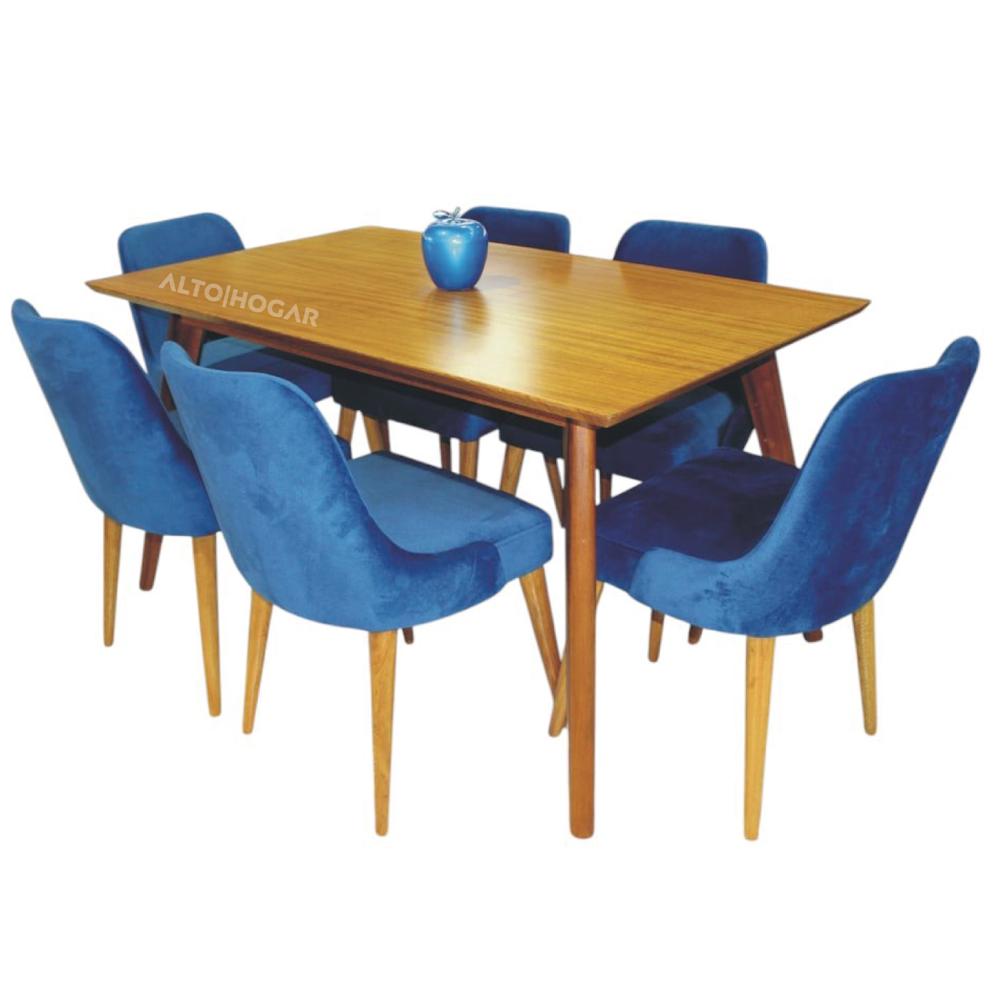 Juego De Comedor Xander 6 Sillas Azul Madera Tornillo