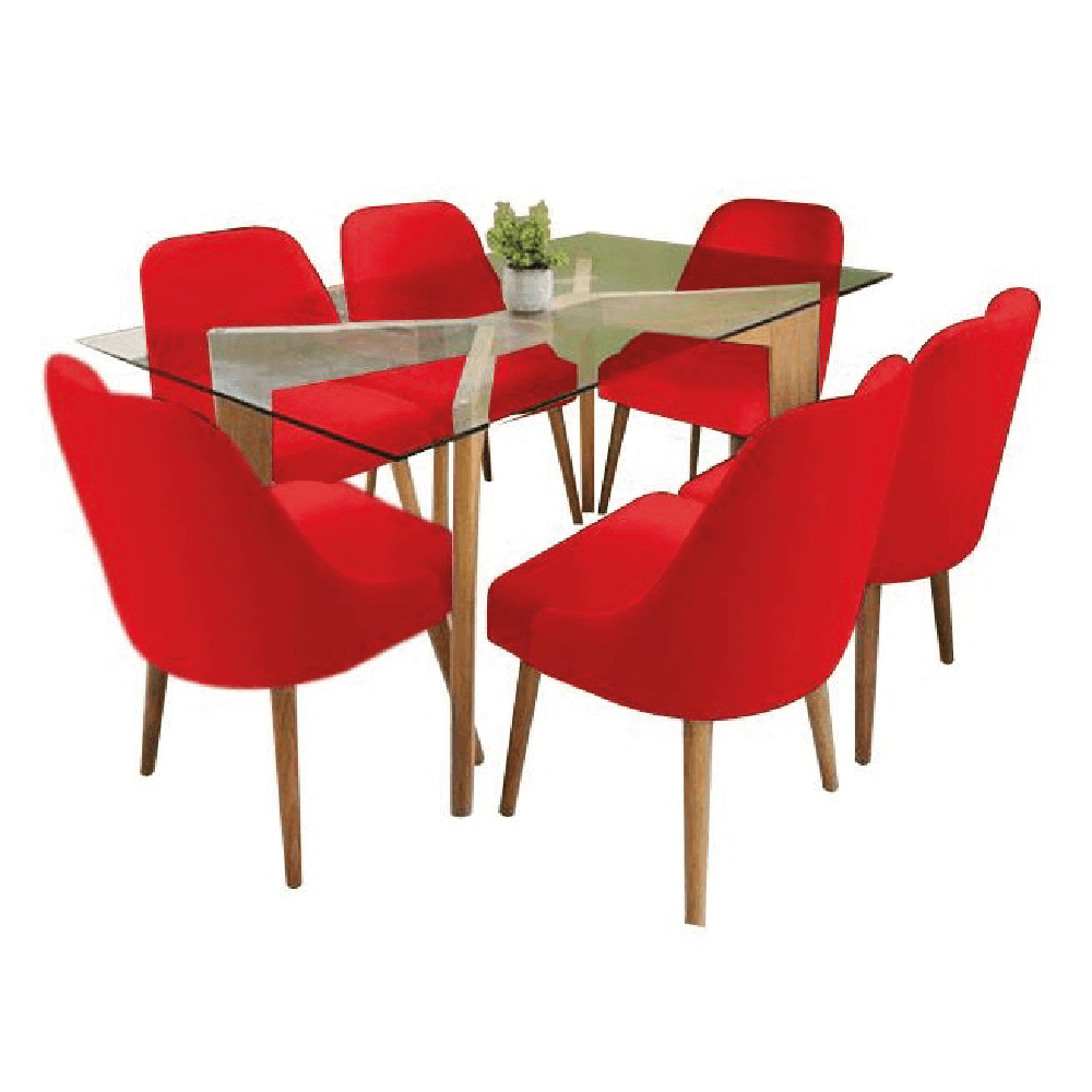 Juego de Comedor 6 Sillas Jacy Rojo Madera Tornillo